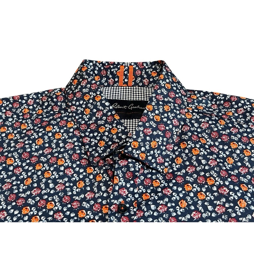 Robert Graham Shirt Mens 3XL Blue Floral Short Sleeve Flip Cuff Modern Americana